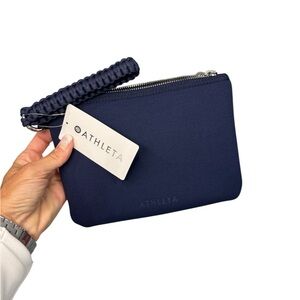 Athleta NAVY Wristlet with Braided Strap REVIVE zipper pouch